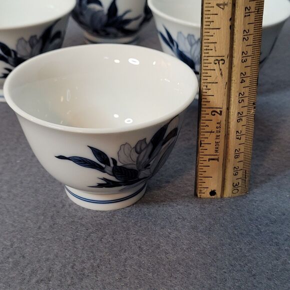 Vintage Otagiri OMC Japan Porcelain Tea Cups White & Blue Floral Set of 4 - Picture 7 of 11